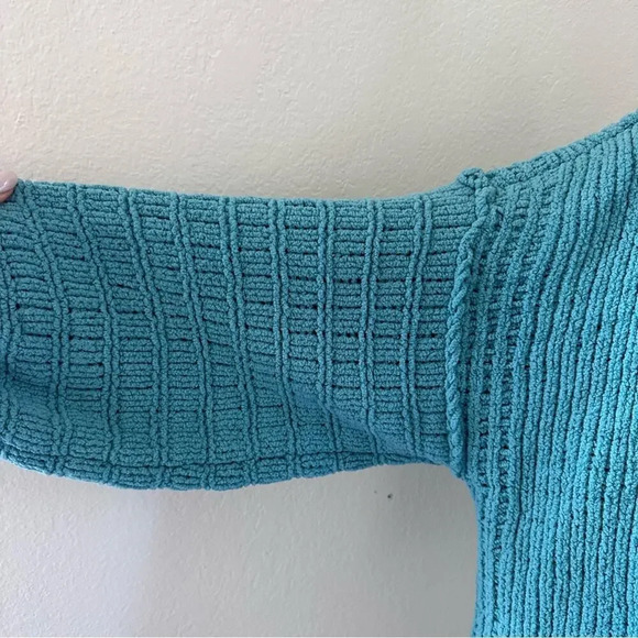 Free People Be Yours Pullover Aqua Emerald Blue Chunky Knit Medium - Picture 5 of 10